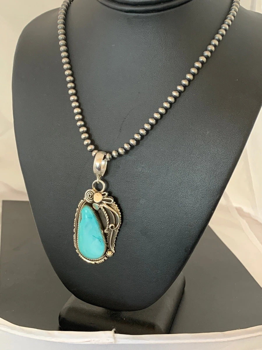 Sterling Silver Roystone Handcrafted Turquoise Pendant Necklace - Image 8